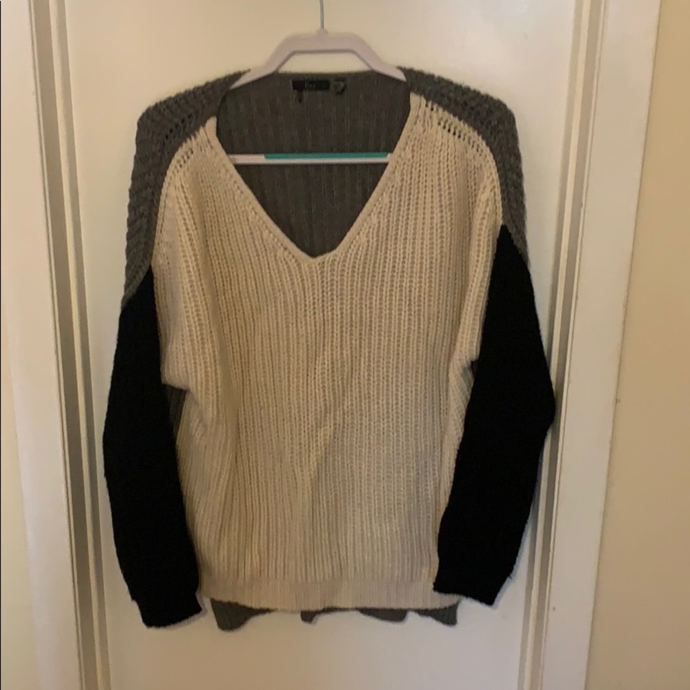 Black white and gray oversized color block sweater